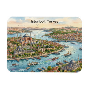 Imán Estambul Turquía Hagia Sophia Acuarela 