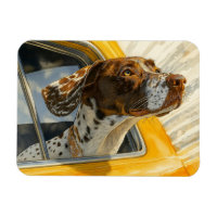 Estampa de arte de perro manchado en paseo en coch