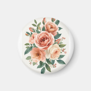 Imán Estampa floral de acuarela de rosas rosadas sonroj