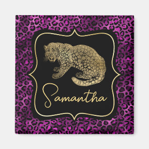 Imán Estampado de leopardo dorado y leopardo púrpura