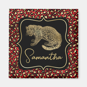 Imán Estampado de leopardo dorado y leopardo rojo