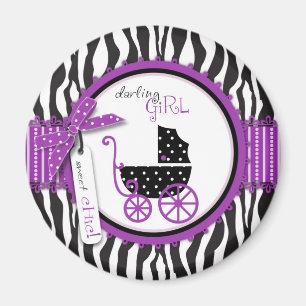 Imán Estampado de zebra y carro de bebé Baby Shower