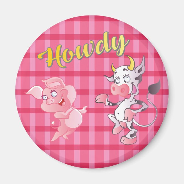 Imán estándar de Cow N' Pig de Howdy (Frente)