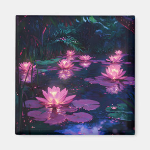 Imán Estanque de Loto Rosa Naturaleza Zen Medianoche
