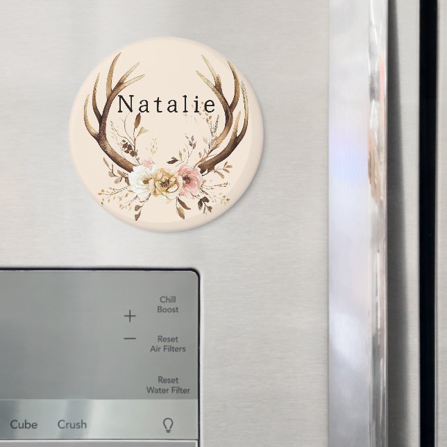 Imán Estanques de venado floral crema rosa personalizad (In situ (nevera))