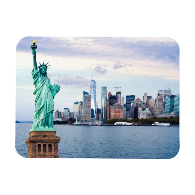 Imán Estatua de la Libertad con el World Trade Center (Horizontal)