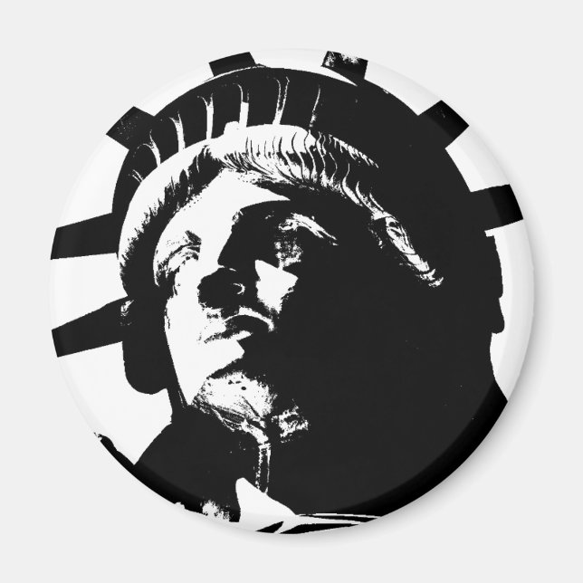 Imán Estatua de la Libertad del Pop blanco y negro (Frente)