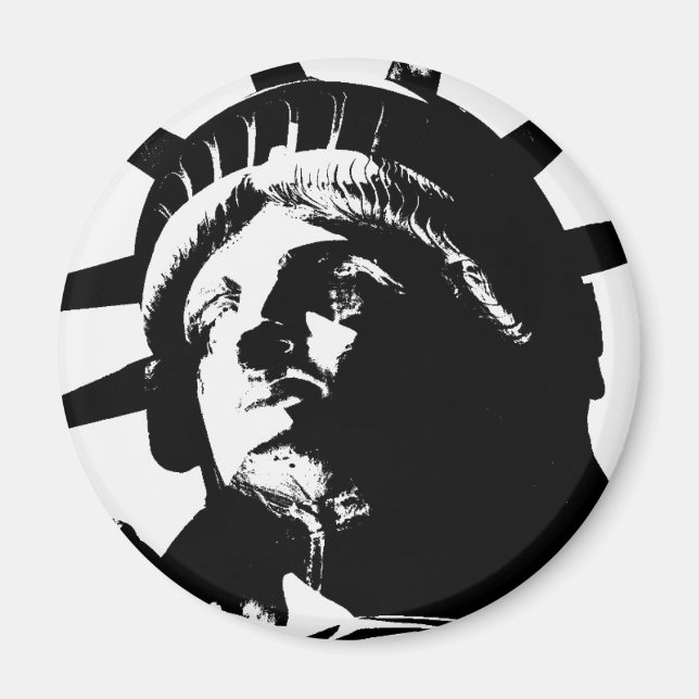 Imán Estatua de la Libertad del Pop blanco y negro (Frente)