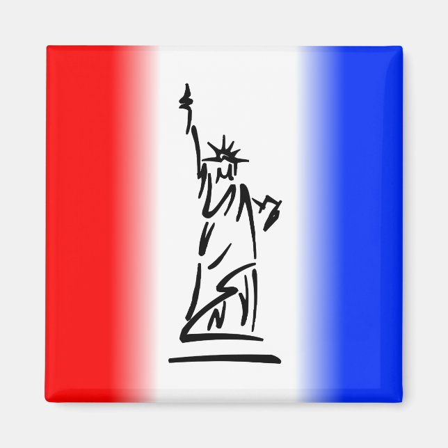 Imán Estatua de la Libertad Franja Rojo Blanco Azul (Frente)