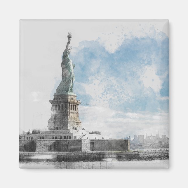 Imán Estatua de la Libertad Magnet Manhattan NYC Waterc (Frente)