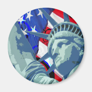 Imán Estatua de la Libertad y Bandera Patriótica Ameri
