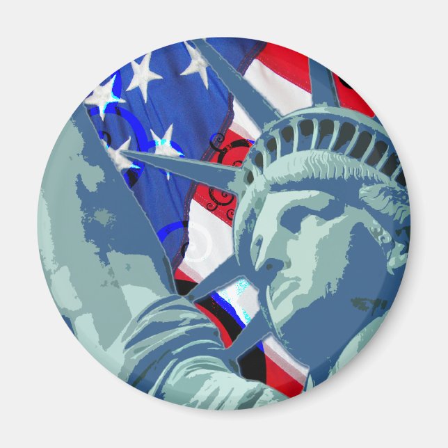 Imán Estatua de la Libertad y Bandera Patriótica Americ (Frente)