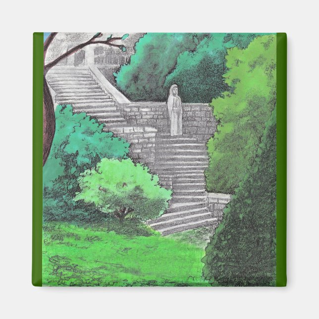 Imán Estatua de una dama en el jardín de un parque ital (Frente)