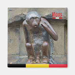 Imán estatua medieval de mono en Grand Place de Mons,