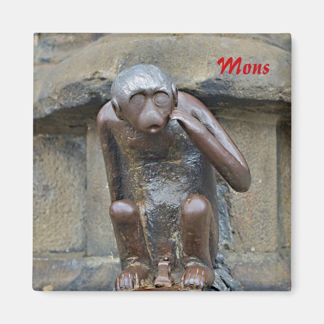 Imán Estatua medieval del mono en la Grand Place de Mon (Frente)