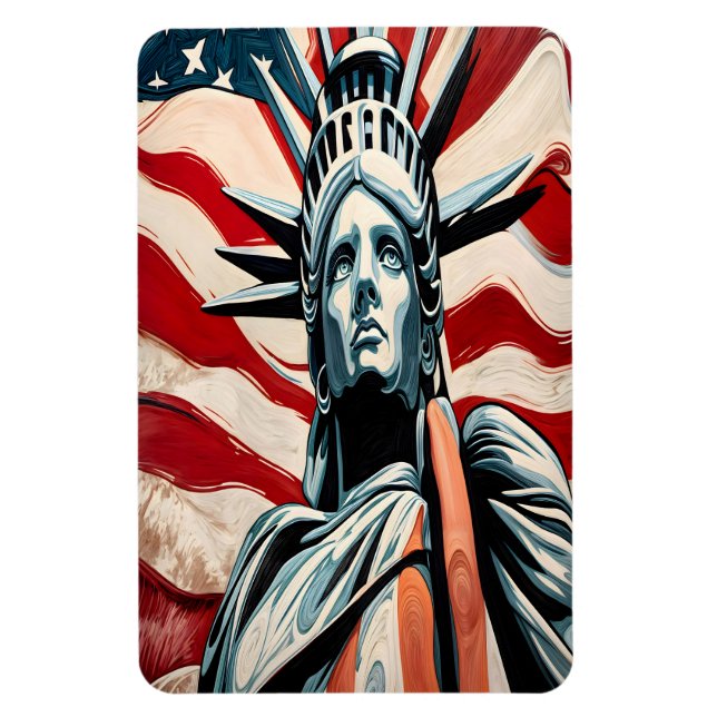 Imán Estatua moderna de la libertad con arte de bandera (Vertical)