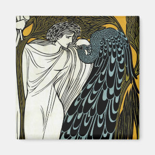 Imán Este beso de Art Nouveau vintage, mujer con pavo r