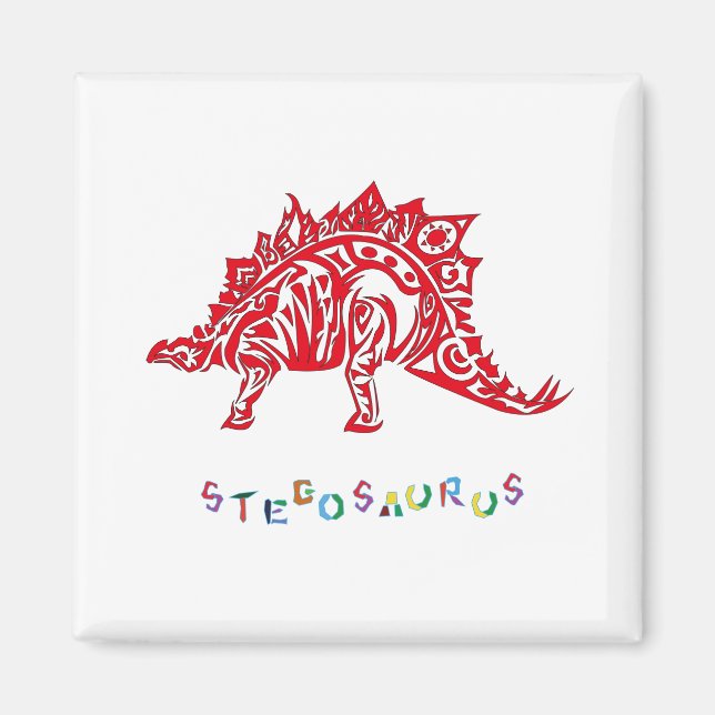 Imán Estegosaurio de diseño original de estilo tribal c (Frente)