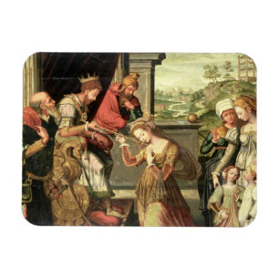 Imán Esther ante rey Ahasuerus con Haman que es enviado