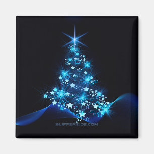 Imán estilizado árbol de Navidad SlipperyJoe azul brill