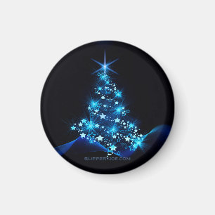 Imán estilizado árbol de Navidad SlipperyJoe azul brill