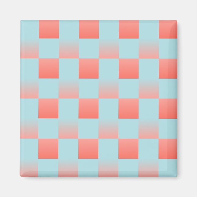 Imán Estilo cuadriculado gradiente azul polvo rosa cora (Frente)
