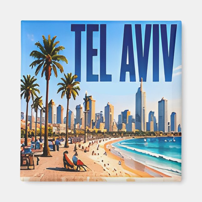 Imán 🌴 Estilo de ciudad costera moderna de Tel Aviv 🌴 (Frente)