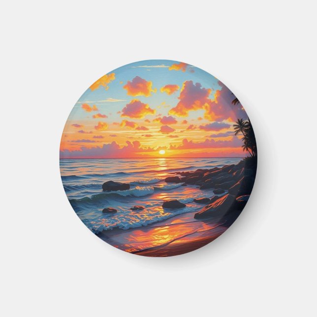 Imán Estilo de época Hawai Costa de Viaje Sunset (Frente)