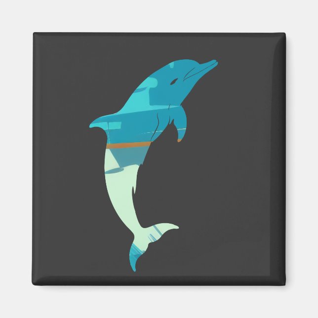 Imán Estilo de silueta de Ilustracion de peces delfines (Frente)