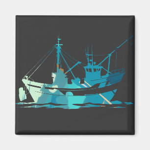 Imán Estilo de silueta de Ilustracion de pesca en barco