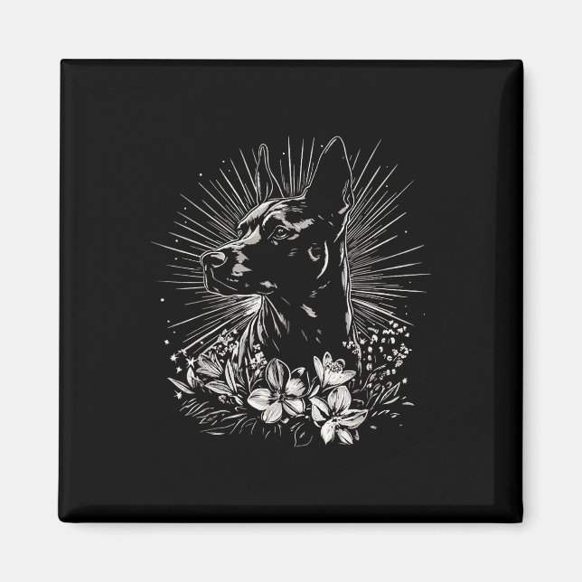 Imán Estilo de tatuaje Perro retro belga malinois _1 (Frente)