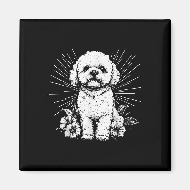 Imán Estilo de tatuaje retro Bichon Frise Dog Lover (Frente)