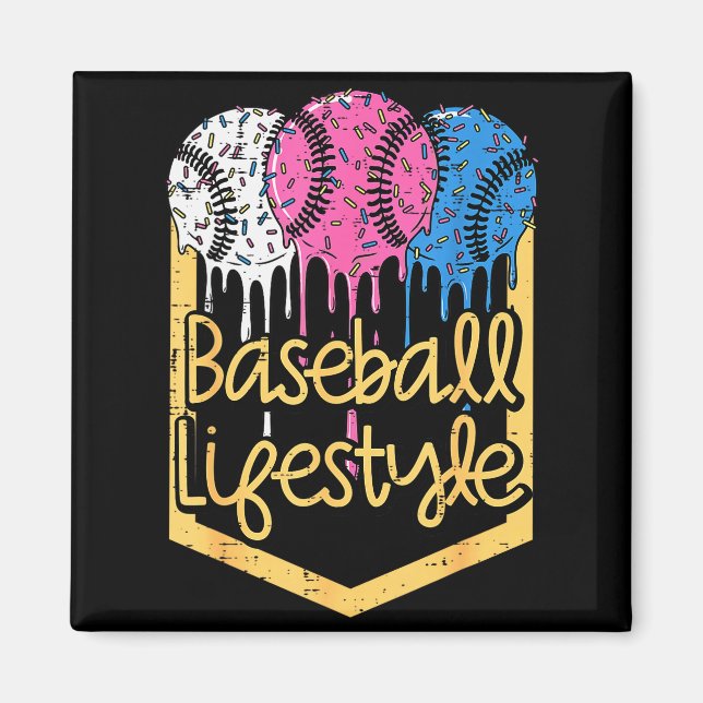 Imán Estilo de vida de béisbol Bolas salpicaduras goteo (Frente)
