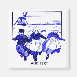 Imán Estilo Delft, Niños holandeses en patines azules