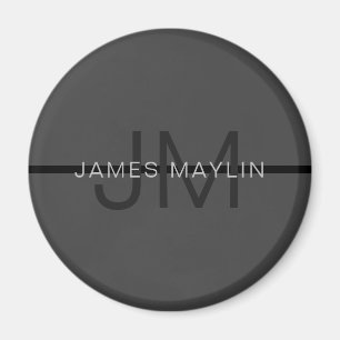 Imán Estilo Masculino Gris Oscuro Nombre y Monograma 