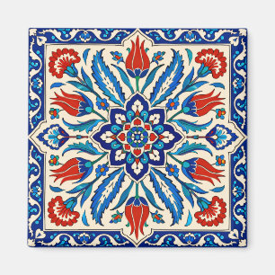 Imán Estilo Otomano Patrón Tulipán Azul Rojo