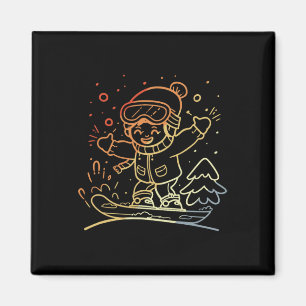 Imán Estilo Retro Gráfico De Snowboard Para Niños Y