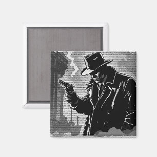 Imán Estilo Retro Negro Blanco Detective Urbano Áspero