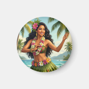 Imán Estilo Vintage Chica Hula Hawaiana Viaje