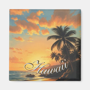 Imán Estilo vintage hawaiano viaje costa mar atardecer