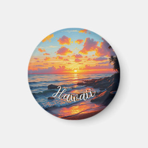 Imán Estilo vintage hawaiano viaje costa mar atardecer