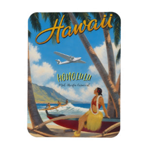 Imán Estilo Vintage Hawaiano Viaje Honolulu Chica Hula