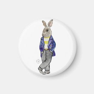 Imán Estiloso dibujo a mano de conejo acuarela