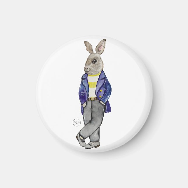 Imán Estiloso dibujo a mano de conejo acuarela (Frente)