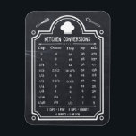 Imán Estiloso gráfico de conversión de la cocina de piz<br><div class="desc">Mediciones del volumen de la tabla de conversión de cocinas - Elegante diseño temático de pizarra negra para usted. Este práctico diseño de Kitchen Tips tiene conversiones comunes que necesitarían. Los estadounidenses generalmente miden los ingredientes por volumen, mientras que casi todos los demás los miden por peso. A continuación se...</div>