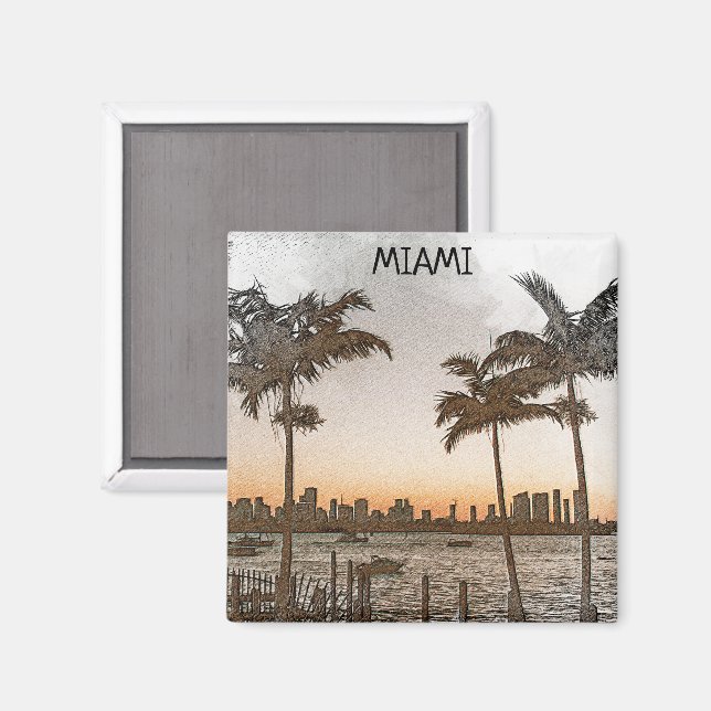 Imán Estiloso Miami Florida Vintage Skyline (Anverso/Reverso)