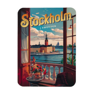 Imán estocolmo sweden travel vintage balcón view gifts