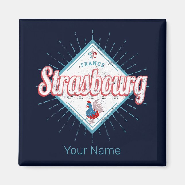 Imán Estrasburgo Gran Este Francia Retro Rooster Vintag (Frente)