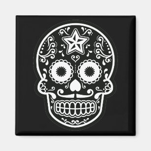 Imán Estrella de cráneo de azúcar negro y blanco
