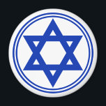 Imán Estrella de David<br><div class="desc">Imán redondo con la imagen de una estrella azul real de David y doble borde azul real sobre blanco. Vea toda la colección Hanukkah Magnet en la categoría HOME en la sección HOLIDAYS.</div>